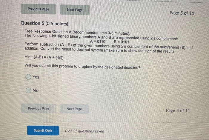 Solved Previous Page Next Page Page 4 of 11 Question 4 (0.5 | Chegg.com