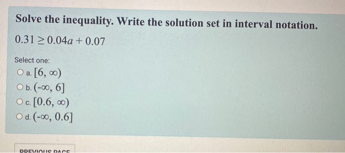 Solved Solve the inequality. Write the solution set in | Chegg.com