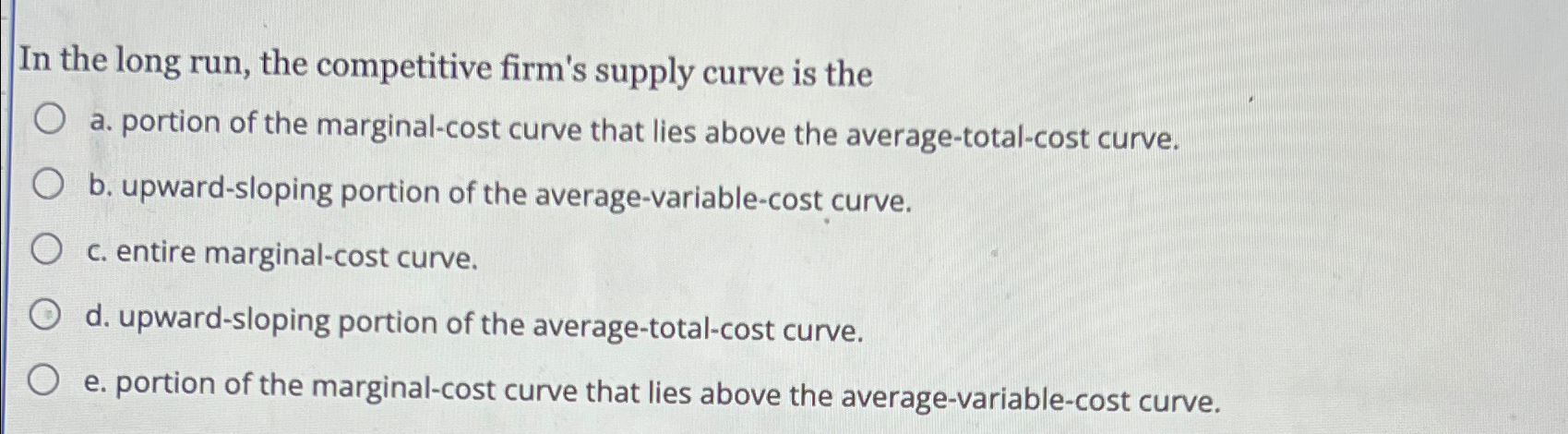 In the long run, the competitive firm's supply curve | Chegg.com