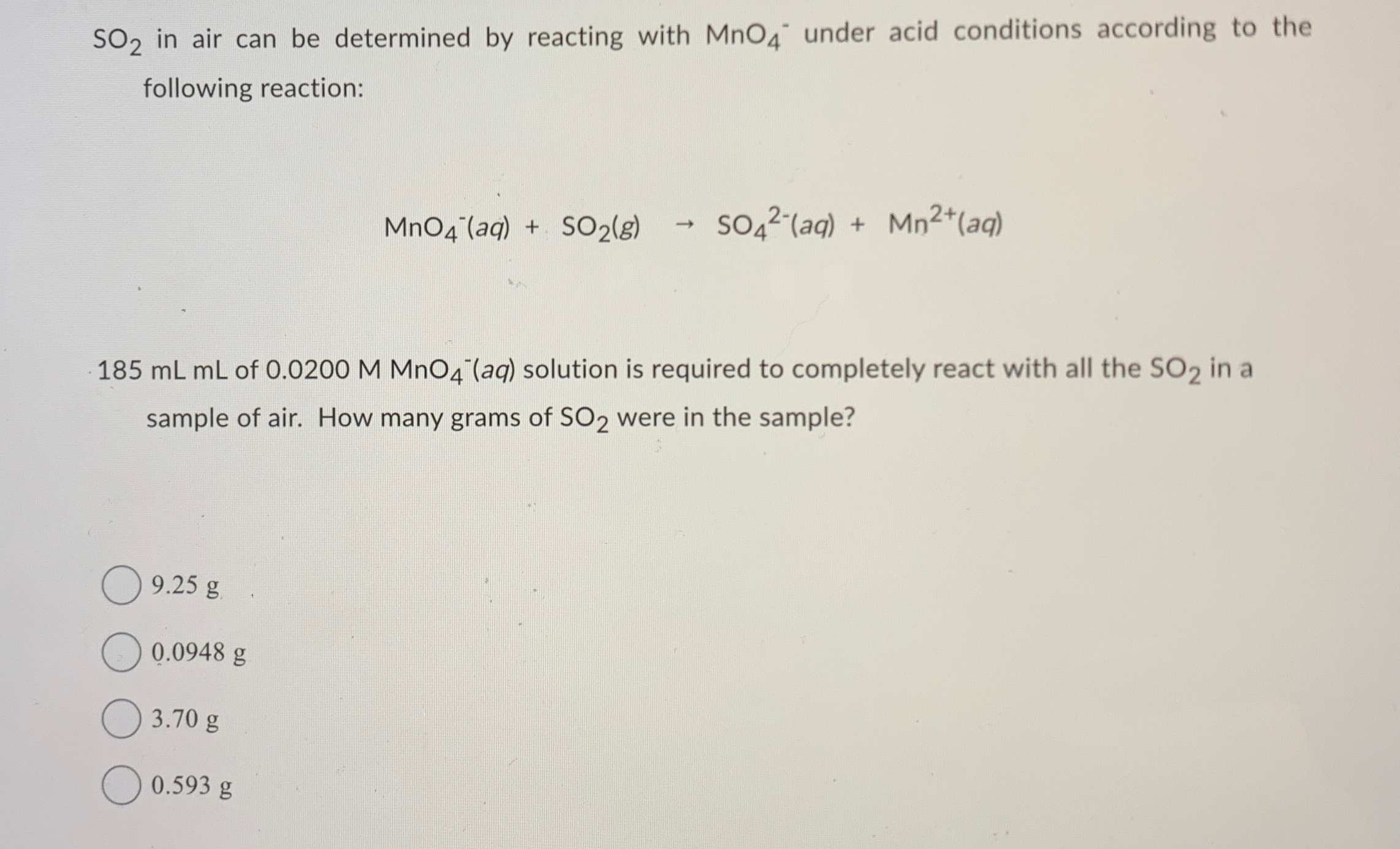 Solved SO2 ﻿in air can be determined by reacting with