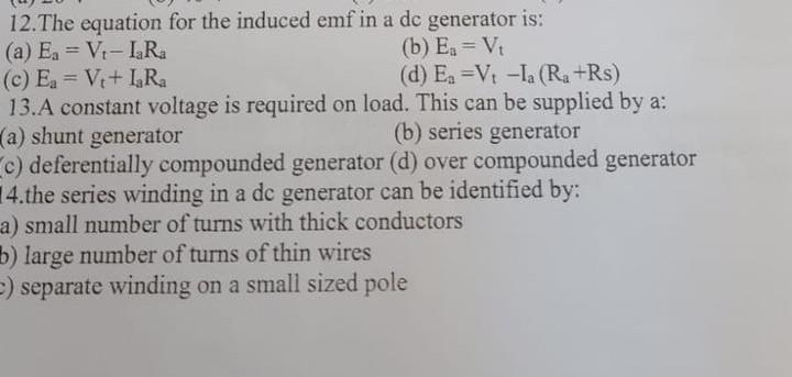 [Solved]: the equation of induced EMF 12. The equation