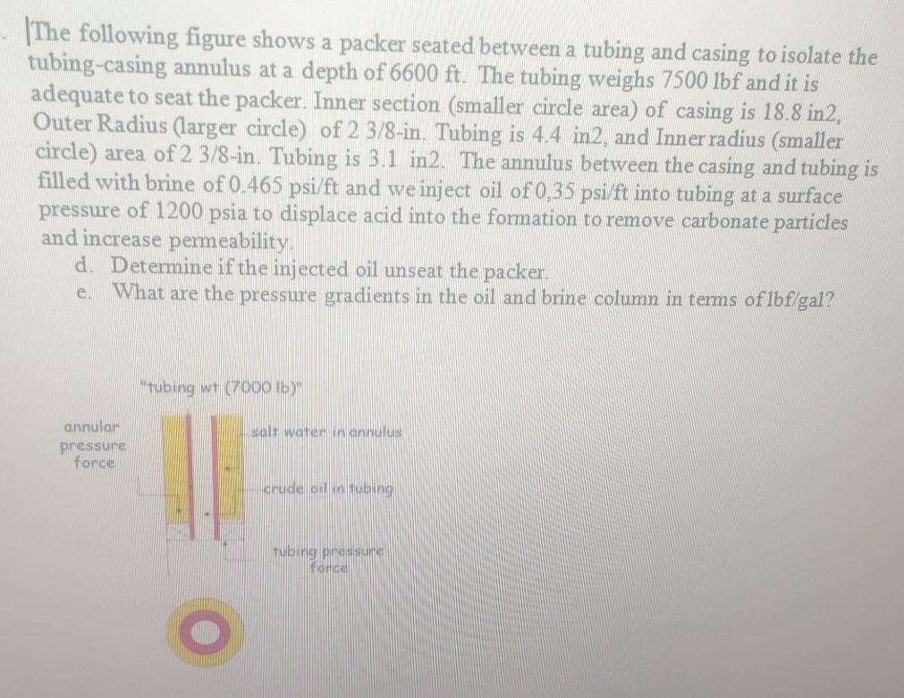 The following figure shows a packer seated between a | Chegg.com