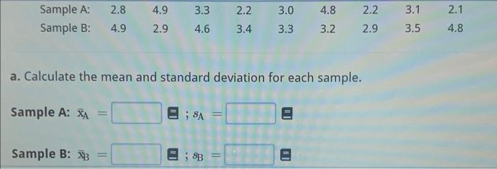 Solved a. Calculate the mean and standard deviation for each | Chegg.com