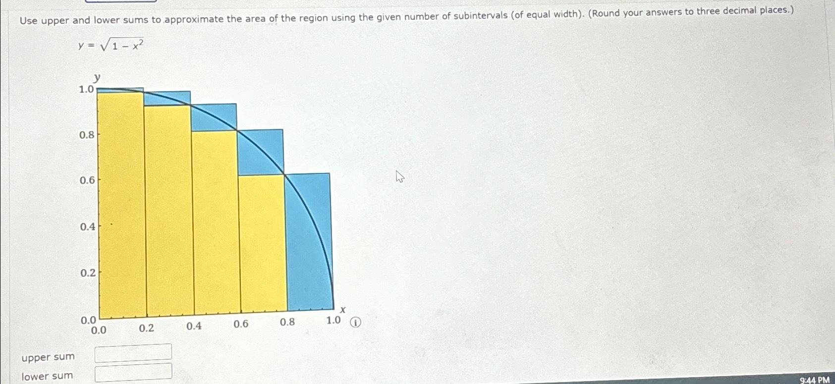 Solved y=1-x22upper sumlower sum | Chegg.com