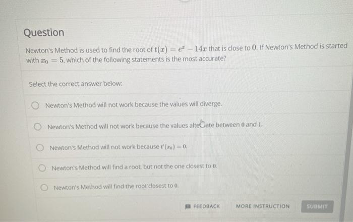 Solved Question Newton's Method is used to find the root of | Chegg.com