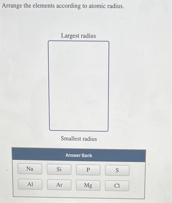 Solved Arrange the elements according to atomic radius. | Chegg.com