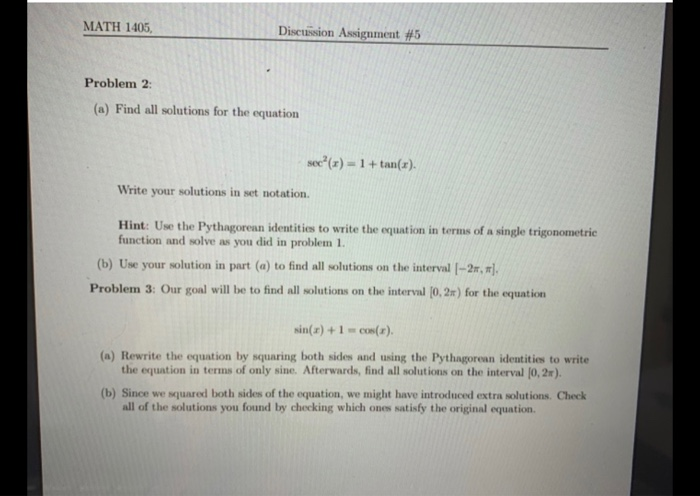 Math 1405 Discussion Assignment 5 Problem 2 A Chegg Com