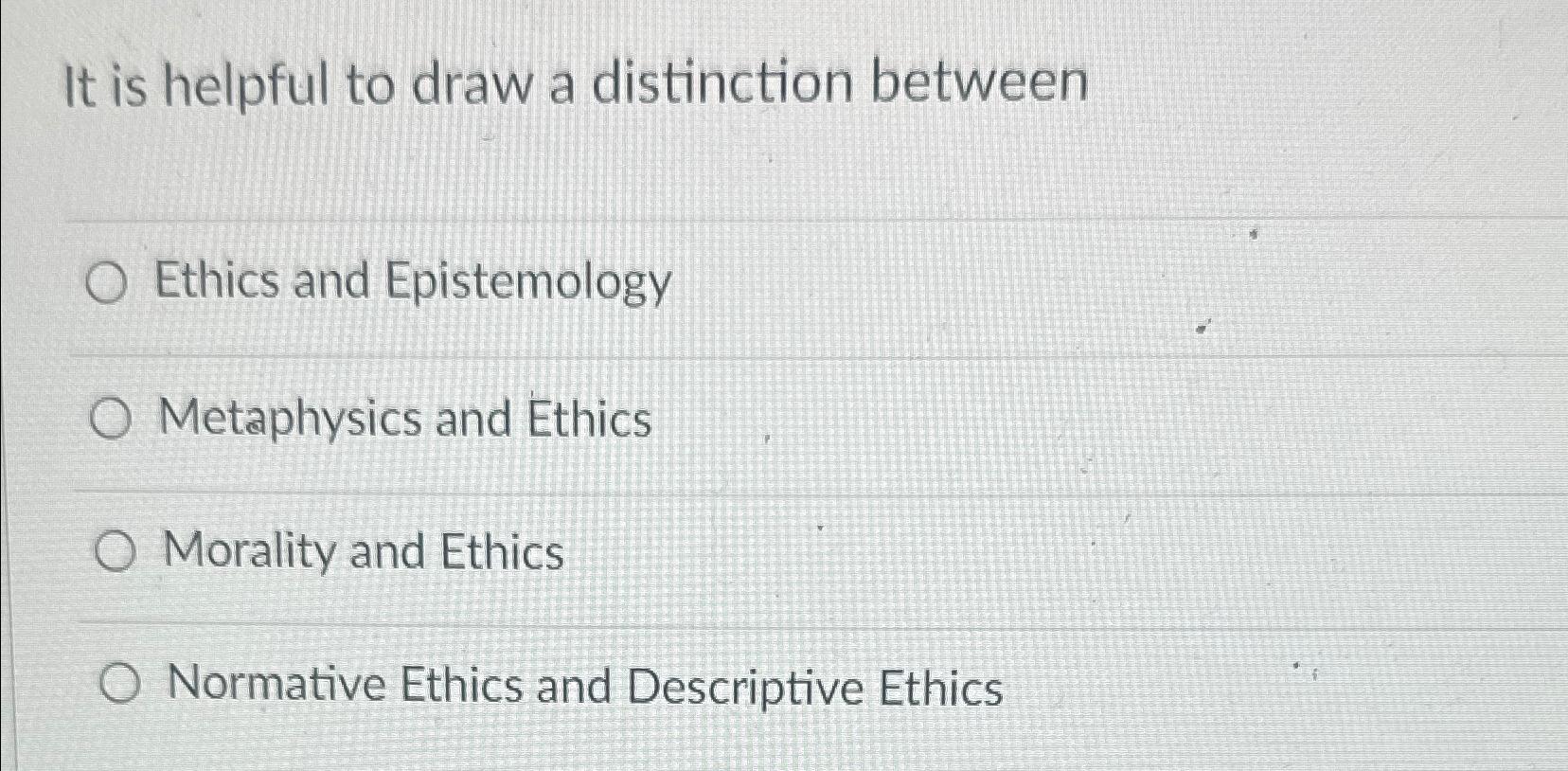 Solved It is helpful to draw a distinction betweenEthics and | Chegg.com