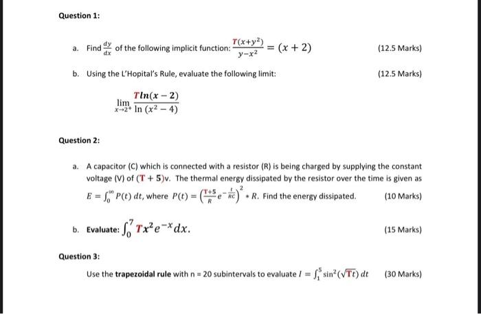 Solved Question 1: a. Find of the following implicit | Chegg.com