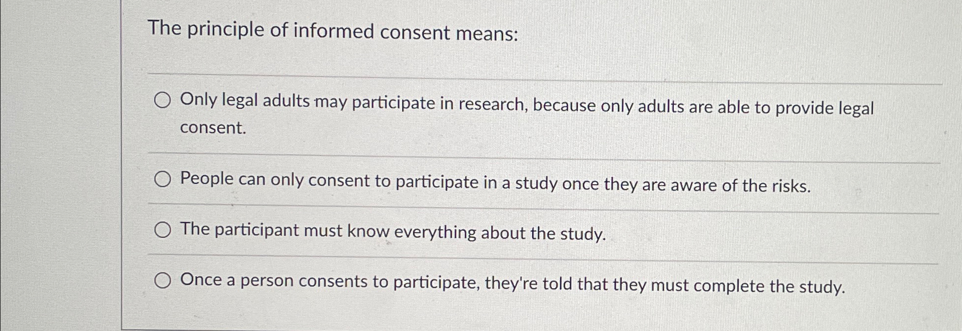 Solved The principle of informed consent means:Only legal | Chegg.com