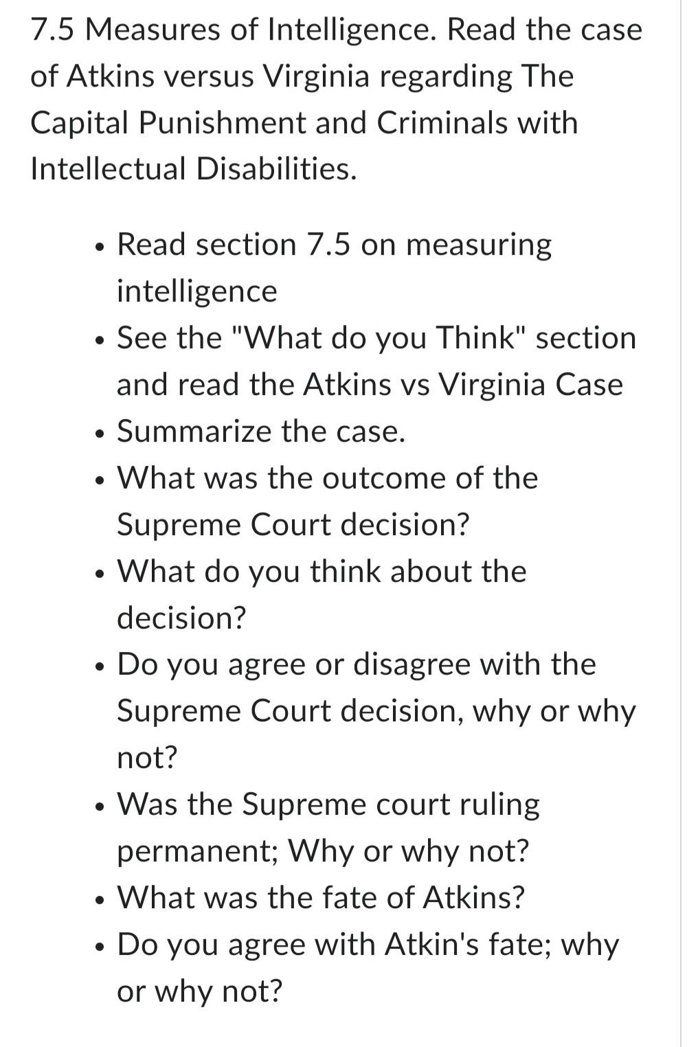 Solved 5 Measures of Intelligence. Read the case Atkins