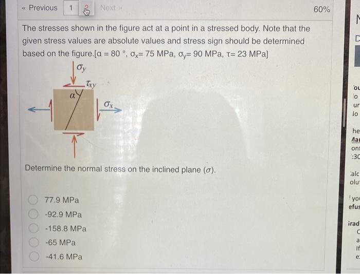 Solved The stresses shown in the figure act at a point in a | Chegg.com