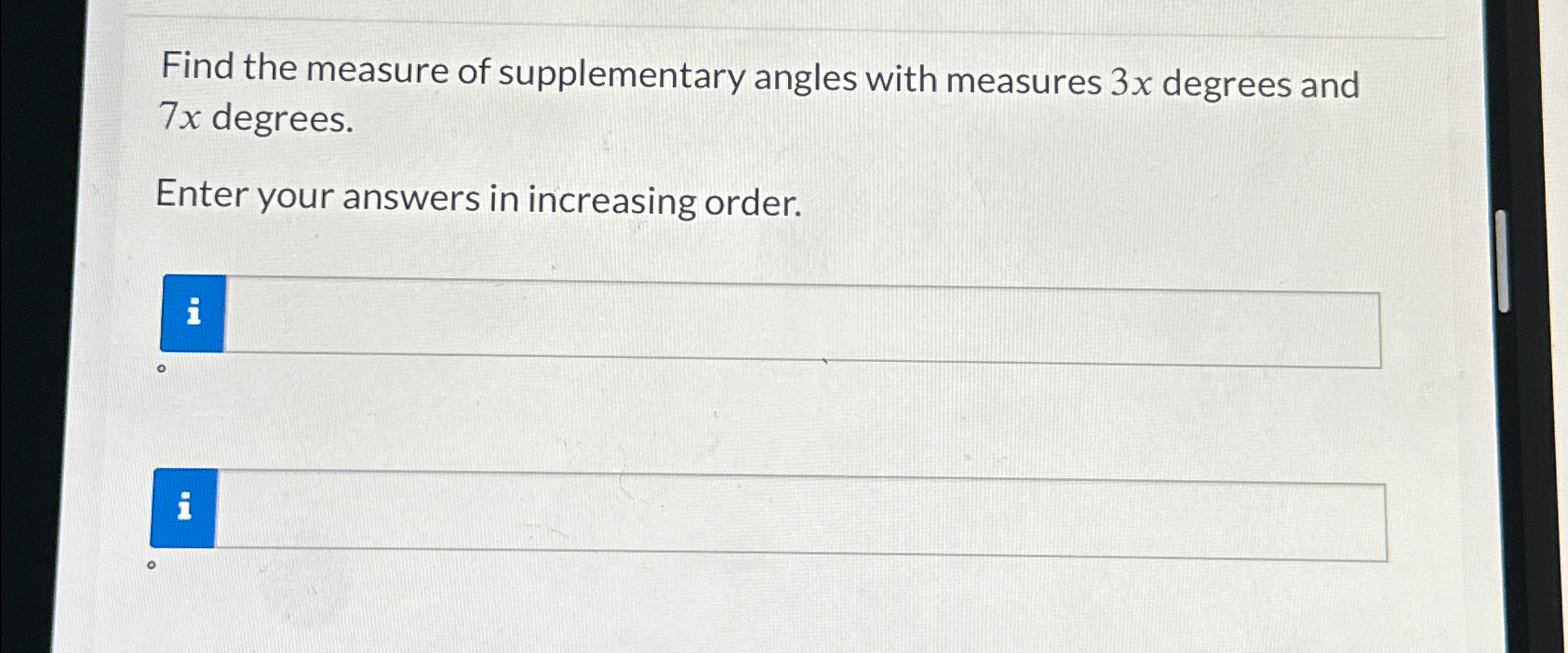 Solved Find the measure of supplementary angles with | Chegg.com