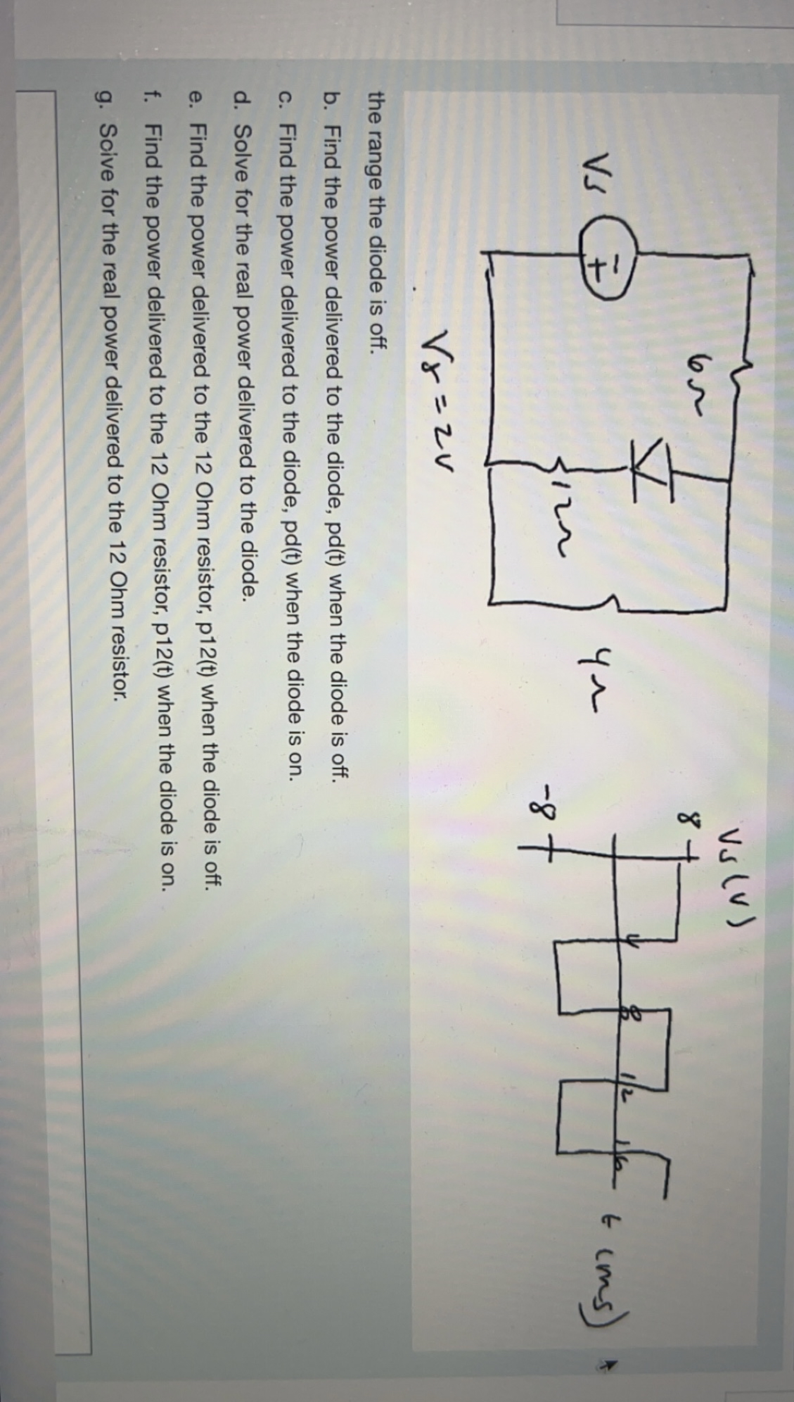 Solved the range the diode is off.b. ﻿Find the power | Chegg.com