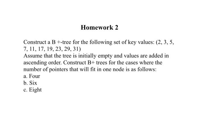 Solved Homework 2 Construct a B+-tree for the following set | Chegg.com