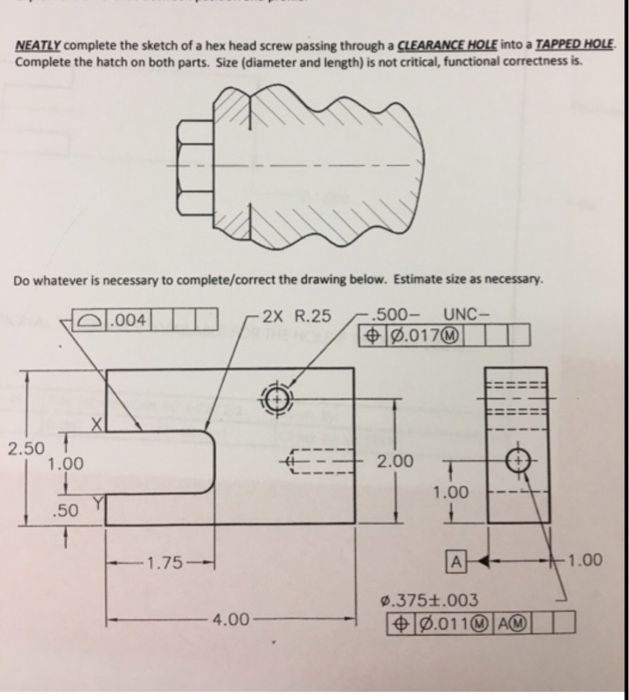 Solved NEATLY complete the sketch of a hex head screw | Chegg.com