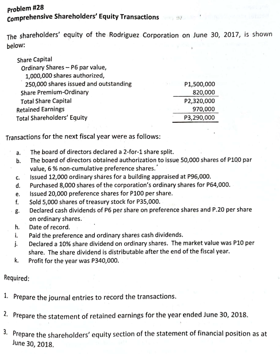 Solved Problem #28 Comprehensive Shareholders' Equity | Chegg.com