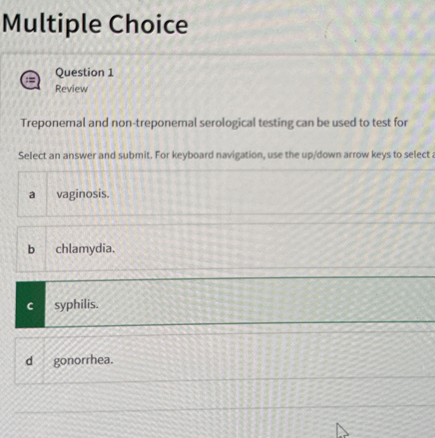 Multiple ChoiceQuestion 1ReviewTreponemal and