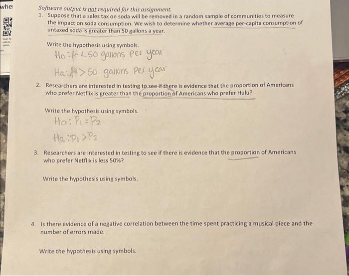 Solved Software Output Is Not Required For This Assignment. | Chegg.com