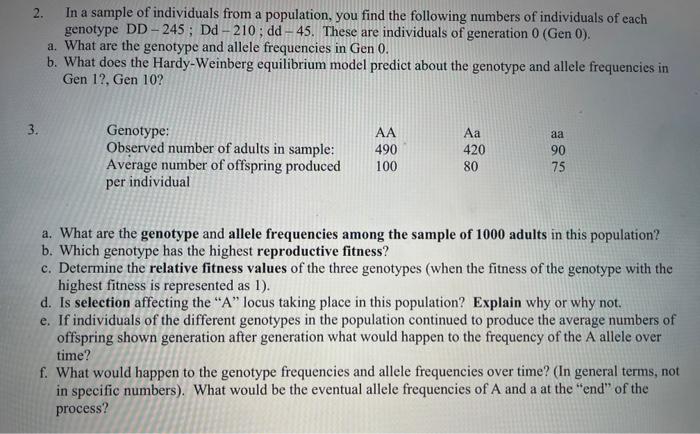 Solved 2. In a sample of individuals from a population, you | Chegg.com