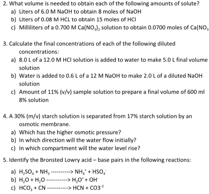 Solved 2. What Volume Is Needed To Obtain Each Of The | Chegg.com