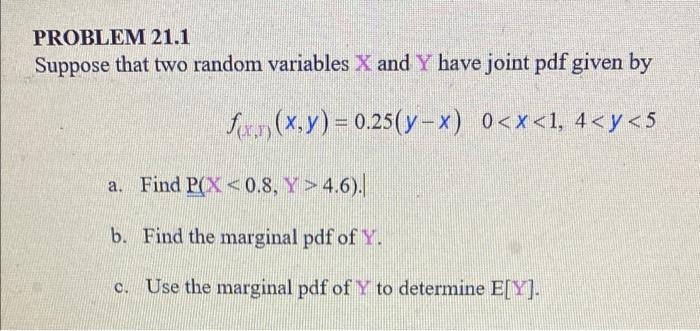 Solved PROBLEM 21.1 Suppose that two random variables X and | Chegg.com
