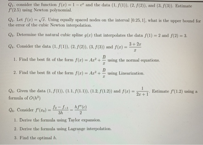 Solved Q.. consider the function f(x) = 1 -e" and the data | Chegg.com
