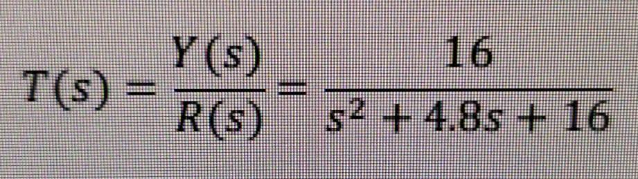 Solved = s T(S) = Y(s) R(s) s2 + 4.8s + 16 = a. Determine | Chegg.com