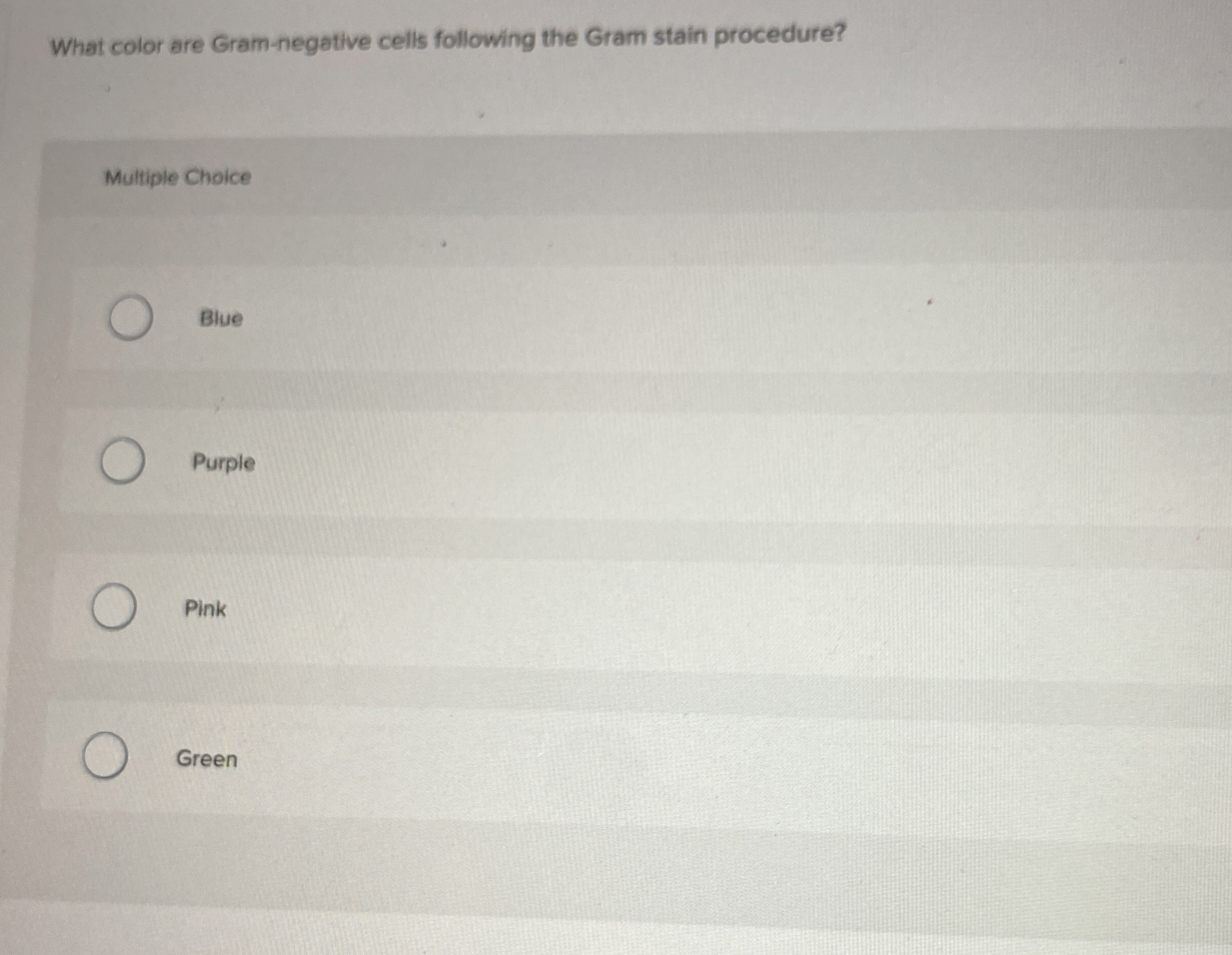 Solved What color are Gram-negative cells following the Gram | Chegg.com