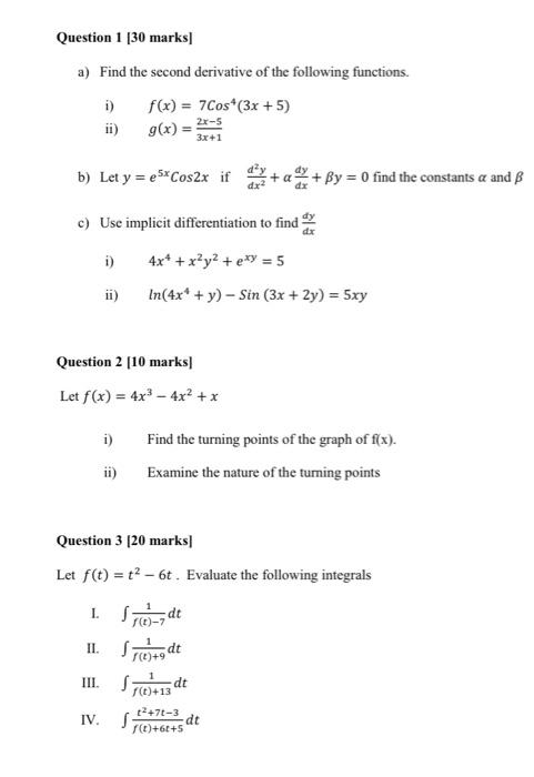 Solved a) Find the second derivative of the following | Chegg.com