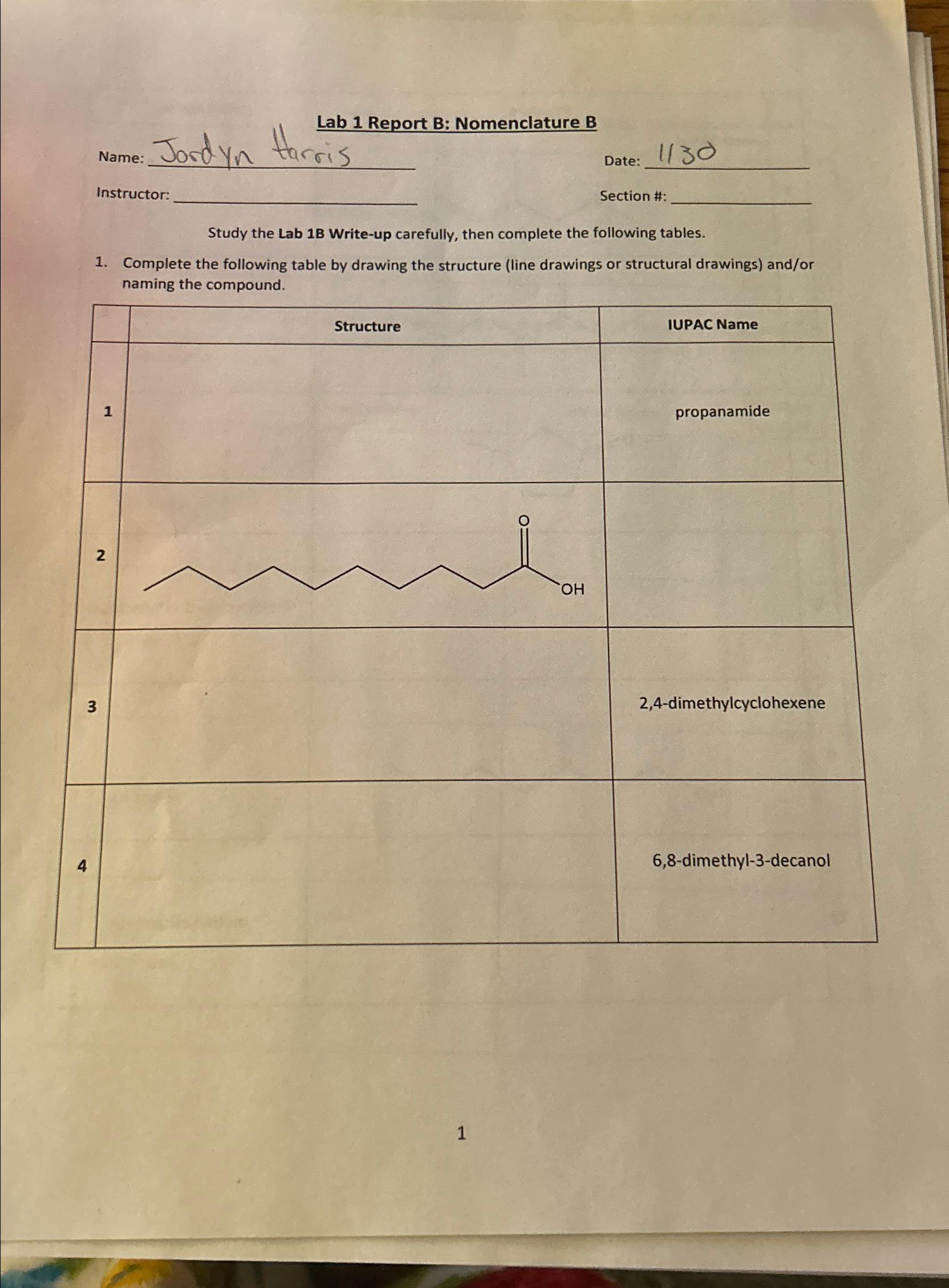 Solved Lab 1 ﻿Report B: Nomenclature BName: Jord Yn | Chegg.com | Chegg.com