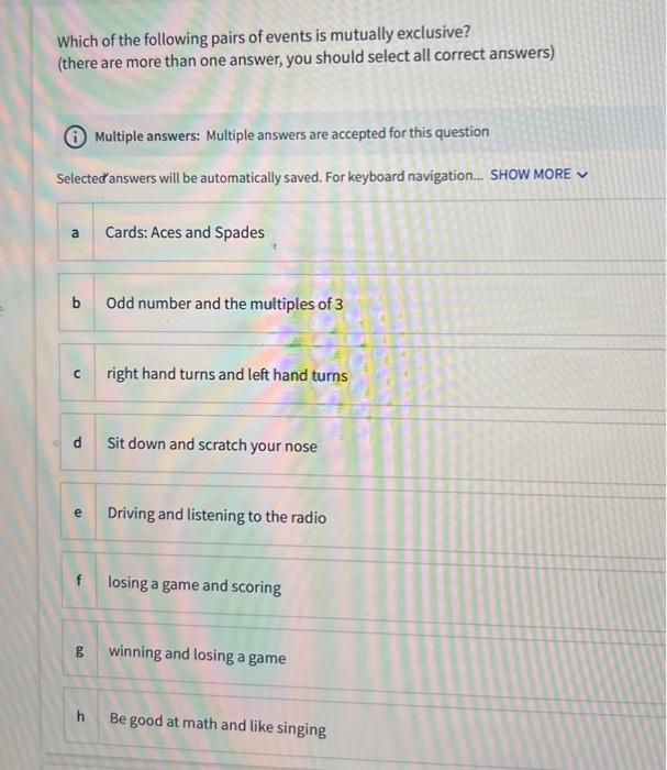 Solved Which of the following pairs of events is mutually