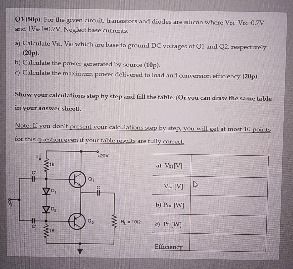 Solved Q3 50p For The Given Circuit Transistors And D Chegg Com