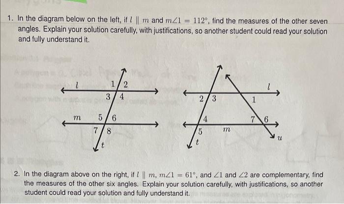 Solved 1. In the diagram below on the left, if l∥m and | Chegg.com