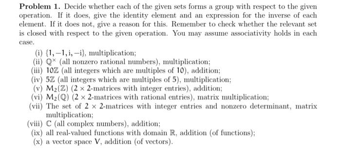 Solved Problem 1. Decide whether each of the given sets | Chegg.com