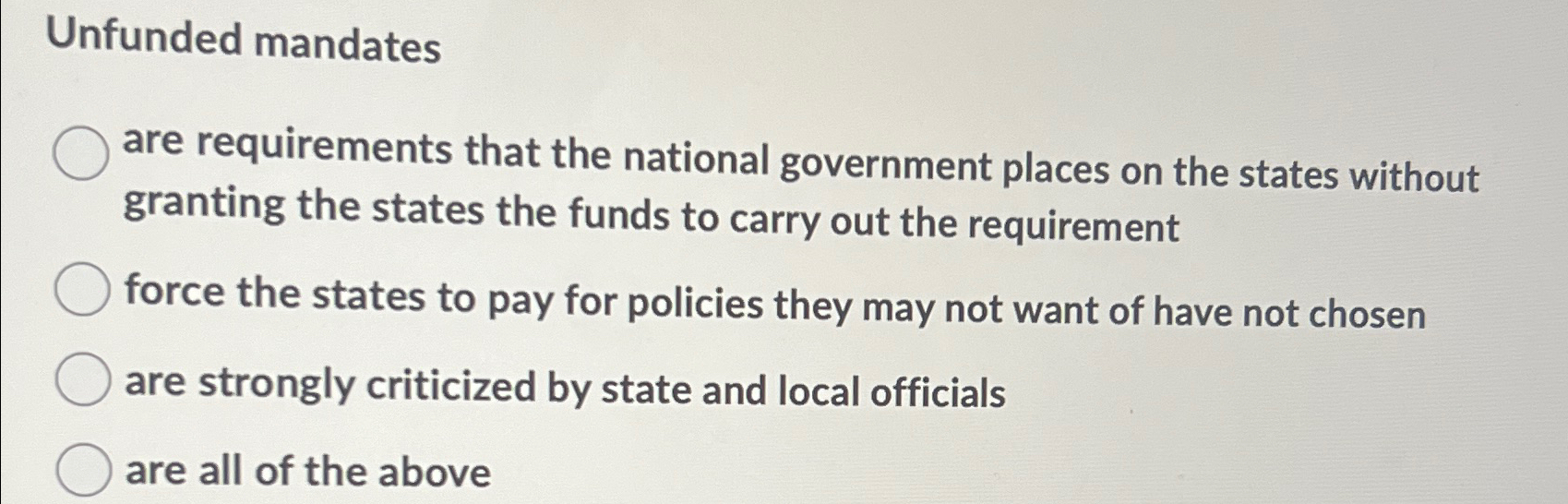 Solved Unfunded mandatesare requirements that the national | Chegg.com
