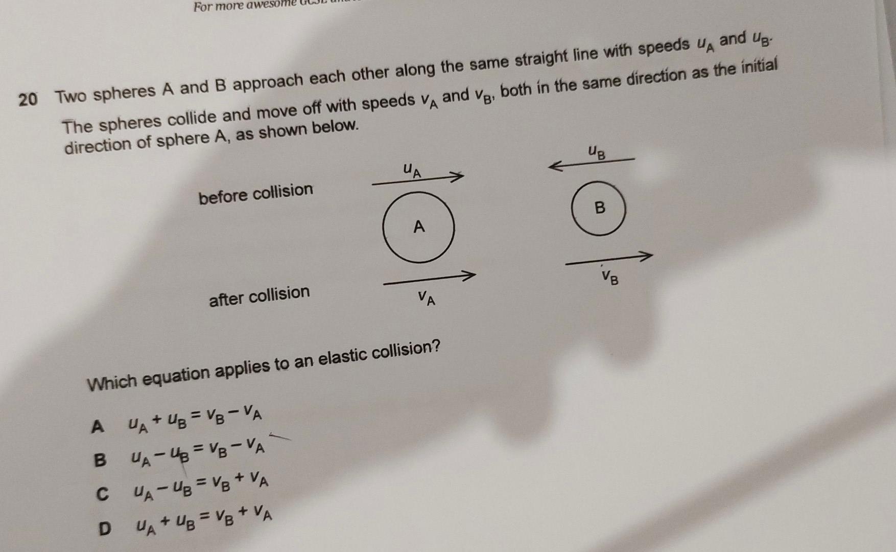 Solved 20 Two Spheres A And B Approach Each Other Along The | Chegg.com