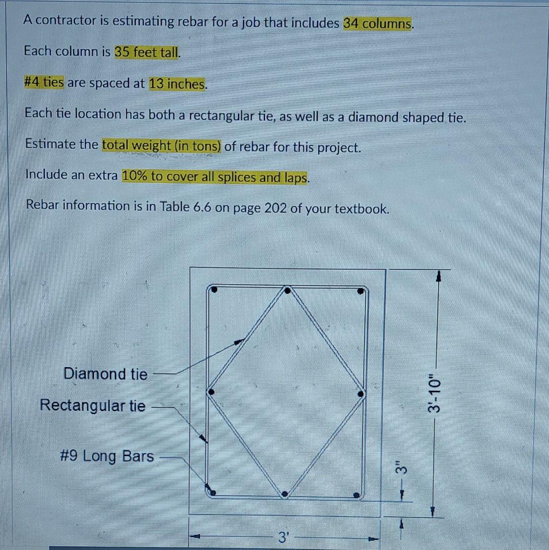 Solved A contractor is estimating rebar for a job that