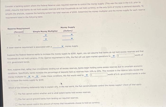 Solved Consider A Banking System Where The Federal Reserve | Chegg.com