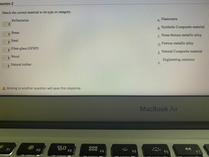 Solved estion 2 Match the correct material to its type or | Chegg.com