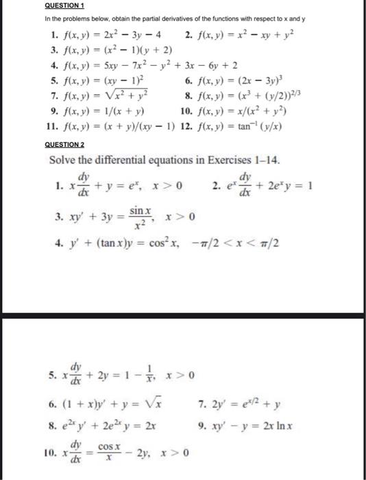 Solved In the problems below, obtain the partial derivatives | Chegg.com