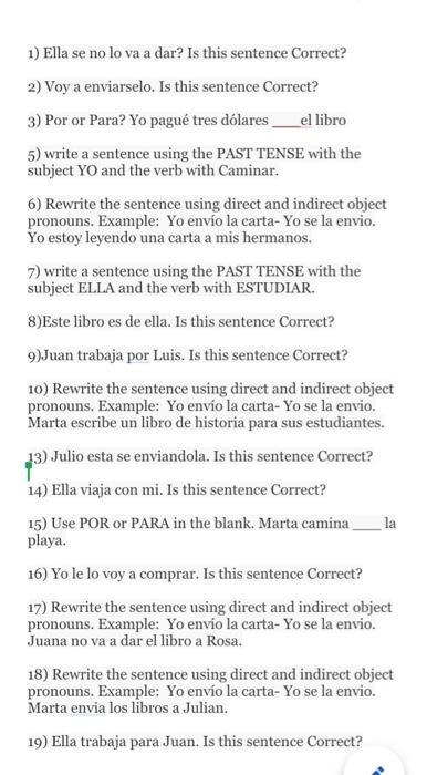 Solved This a Spanish homework. Please I really need help | Chegg.com