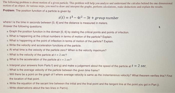Solved The following problem is about motion of a given | Chegg.com