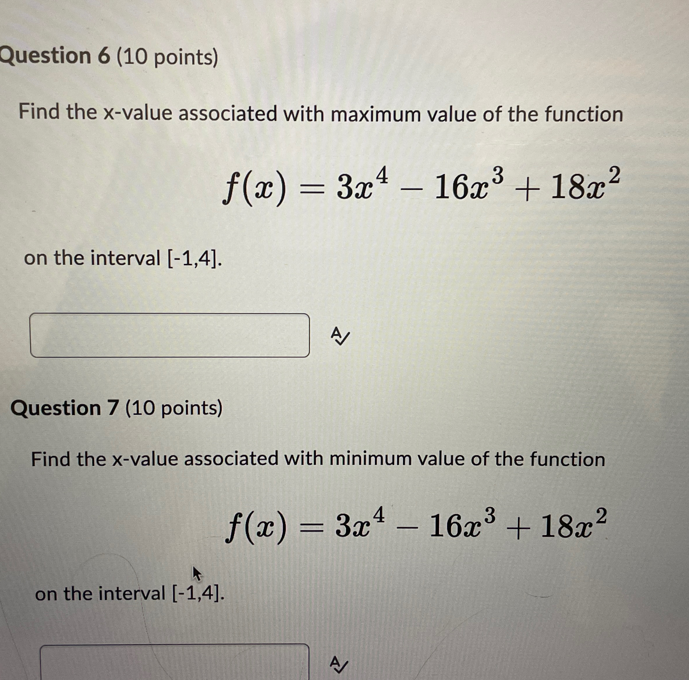 Solved Question 6 (10 ﻿points)Find the x-value associated | Chegg.com