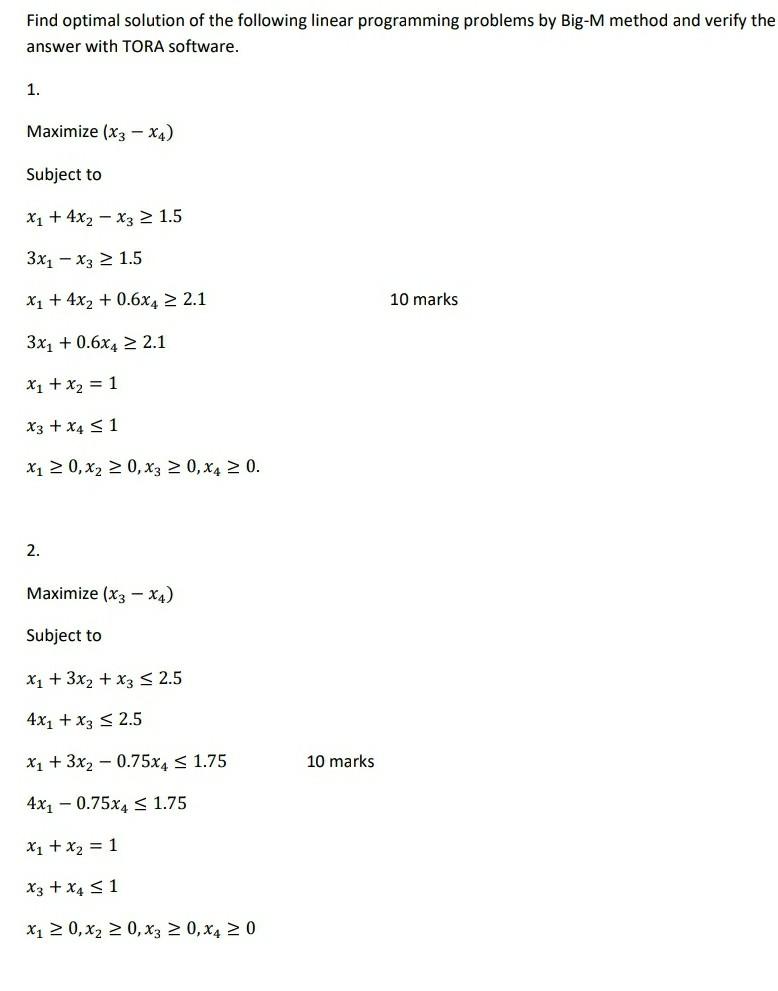 Solved Find optimal solution of the following linear | Chegg.com