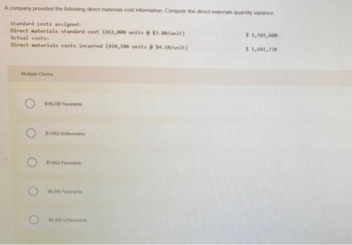 Solved A company provided the following direct materials | Chegg.com