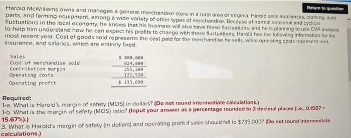 Solved Return to question Harold McWilliams owns and manages | Chegg.com