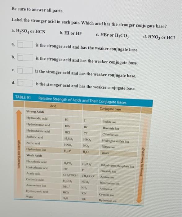 Solved Be Sure To Answer All Parts. Label The Stronger Acid | Chegg.com