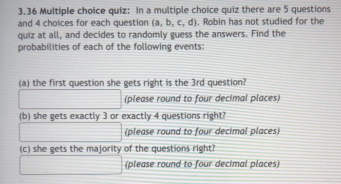 Solved 3.36 Multiple choice quiz: In a multiple choice quiz | Chegg.com