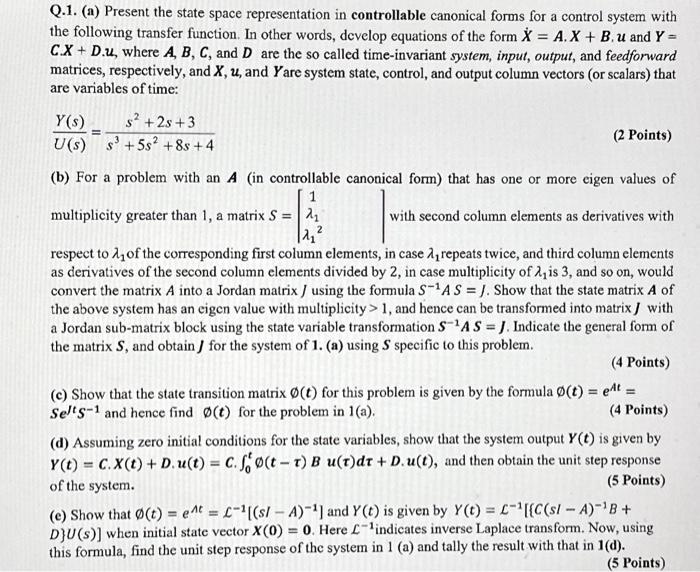 Solved Q.1. (a) Present the state space representation in | Chegg.com